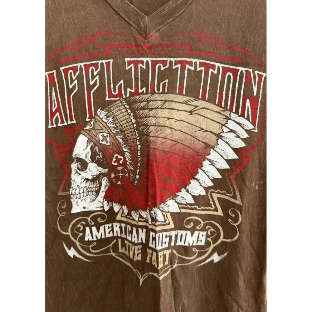 Y2K Affliction American Customs Motorcycle Distressed Shirt Brown Women's Size S